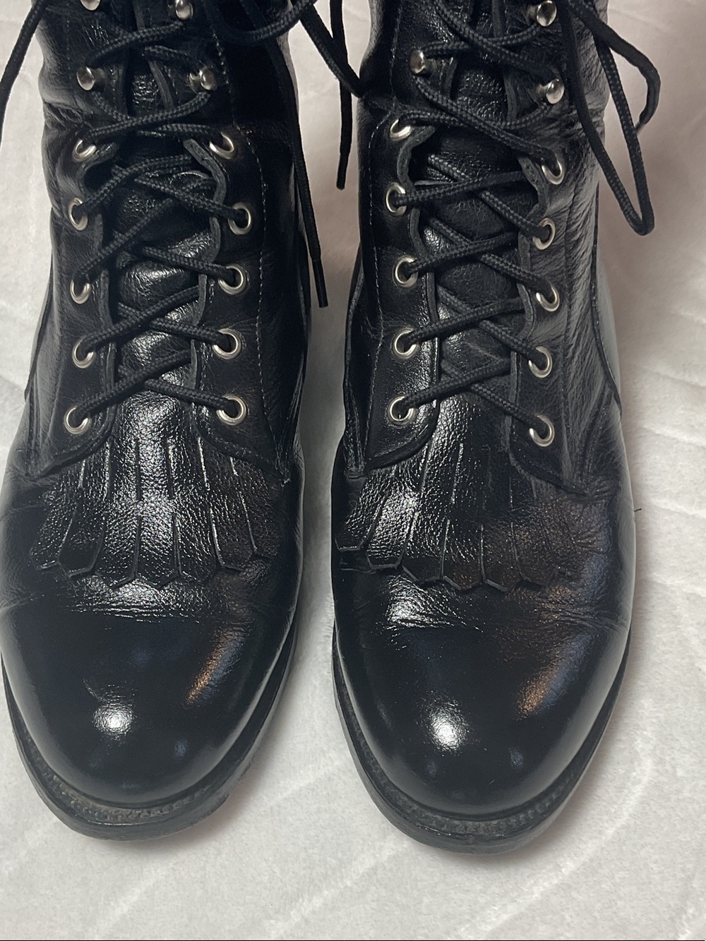 Dan Post Black Leather Lace-Up Boots with Kiltie Fringe